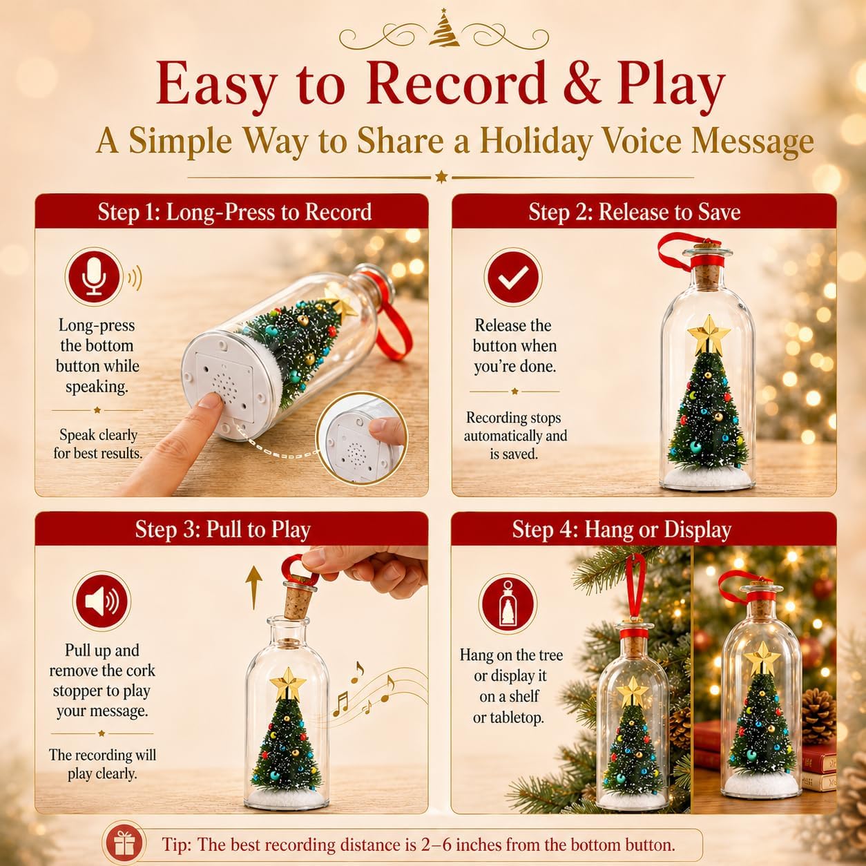 Recordable Christmas Tree Message Bottle - Personalized Voice & Note Holiday Keepsake Ornament