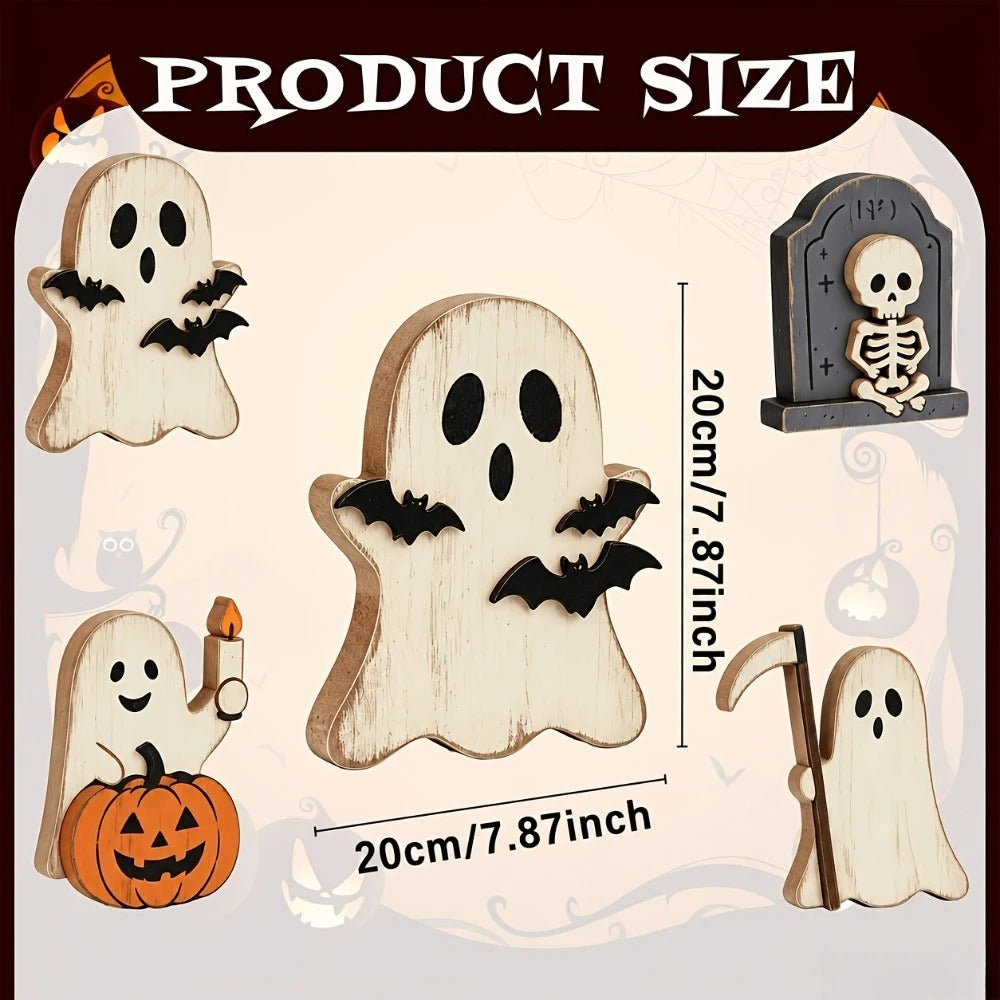 Vintage Wooden Halloween Decor Set of 6 (4" / 10cm)