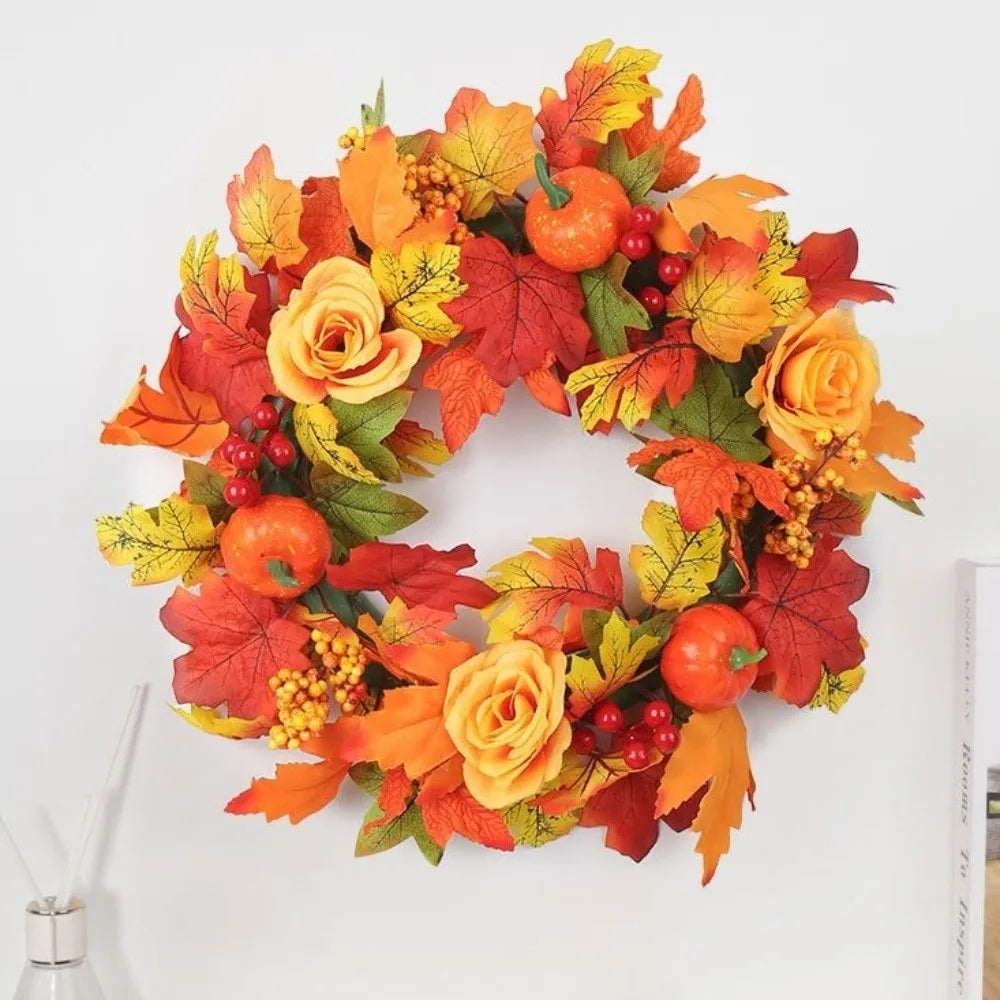 Rustic Fall Harvest Pumpkin & Maple Leaf Wreath