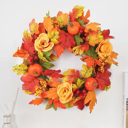 Rustic Fall Harvest Pumpkin & Maple Leaf Wreath