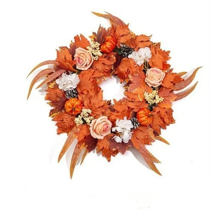 Rustic Fall Harvest Pumpkin & Maple Leaf Wreath