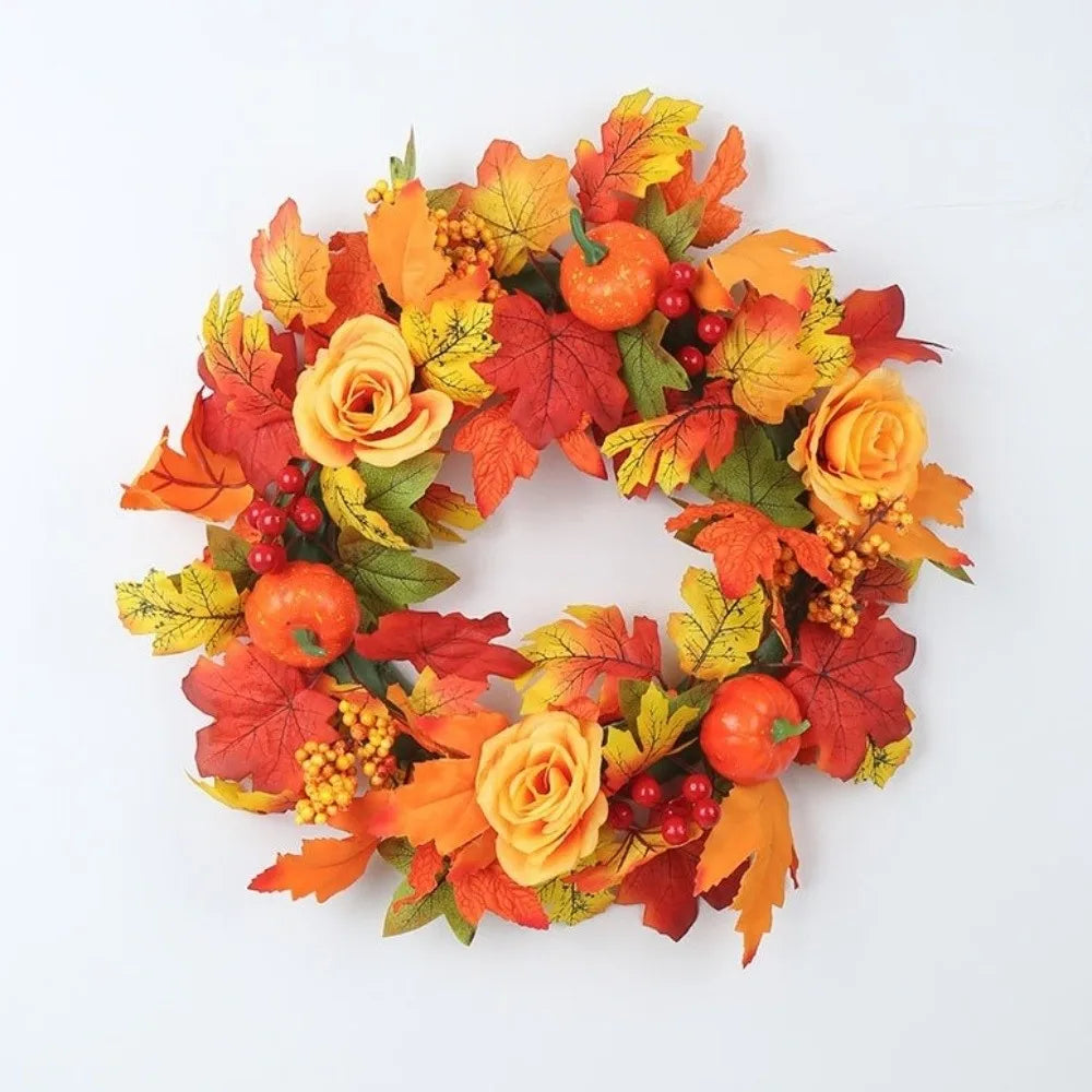 Rustic Fall Harvest Pumpkin & Maple Leaf Wreath