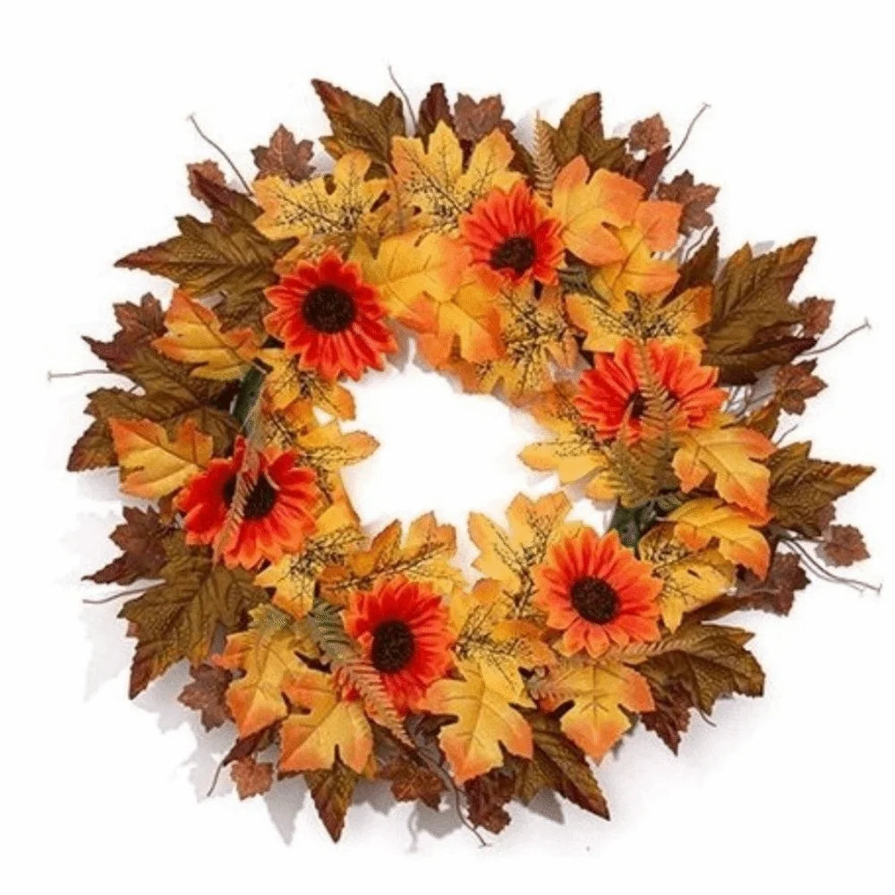 Rustic Fall Harvest Pumpkin & Maple Leaf Wreath
