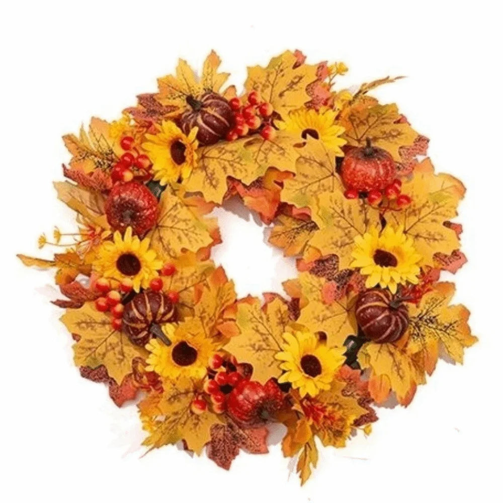 Rustic Fall Harvest Pumpkin & Maple Leaf Wreath