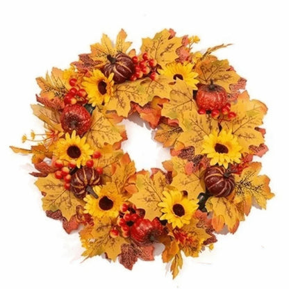 Rustic Fall Harvest Pumpkin & Maple Leaf Wreath