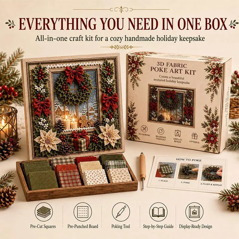 DIY Holiday Fabric Poke Craft Kit with Frame – Cozy Christmas Art