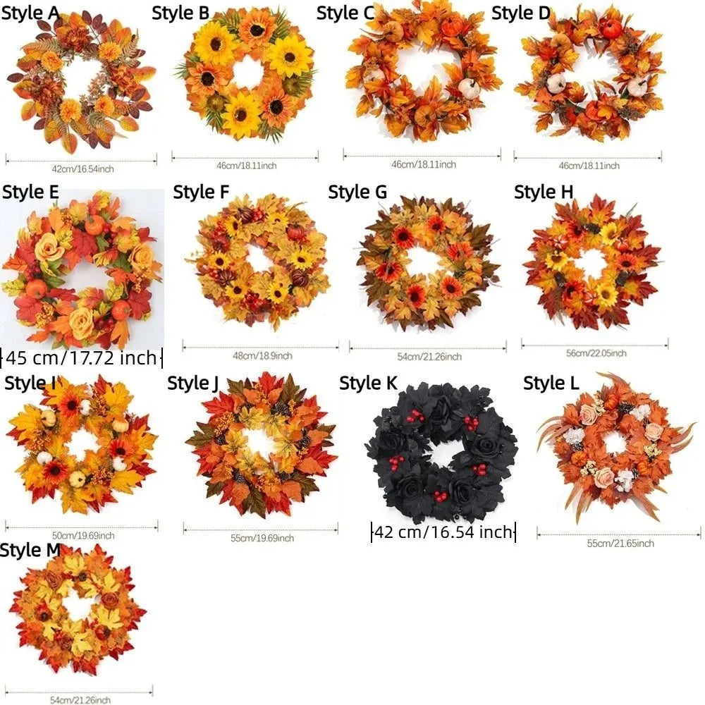 Rustic Fall Harvest Pumpkin & Maple Leaf Wreath