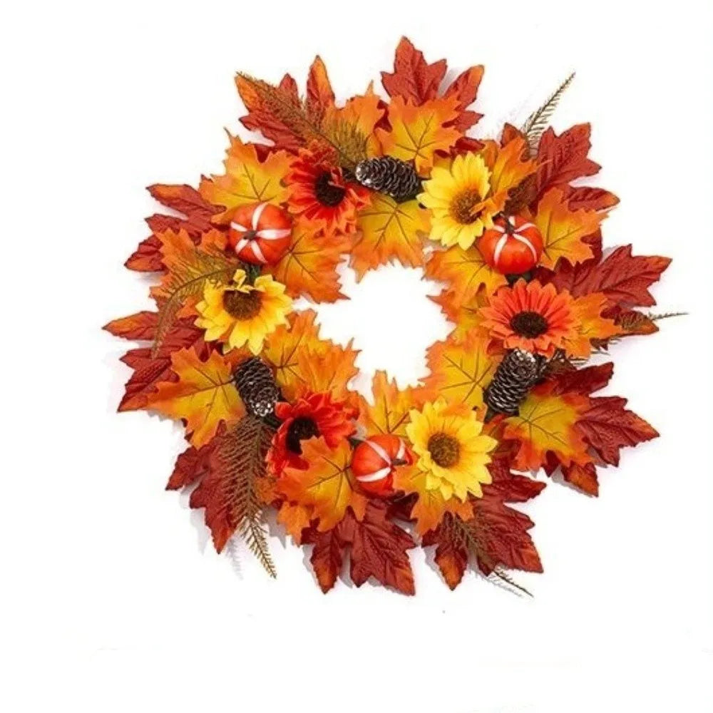 Rustic Fall Harvest Pumpkin & Maple Leaf Wreath