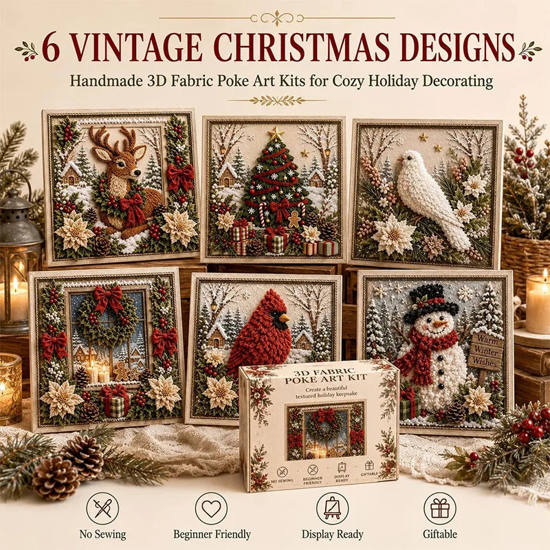 DIY Holiday Fabric Poke Craft Kit with Frame – Cozy Christmas Art