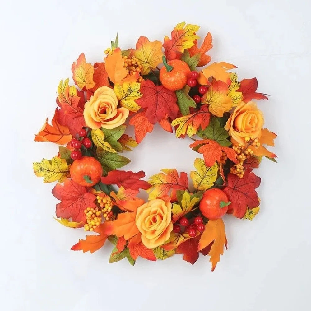Rustic Fall Harvest Pumpkin & Maple Leaf Wreath