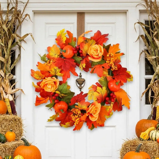 Rustic Fall Harvest Pumpkin & Maple Leaf Wreath