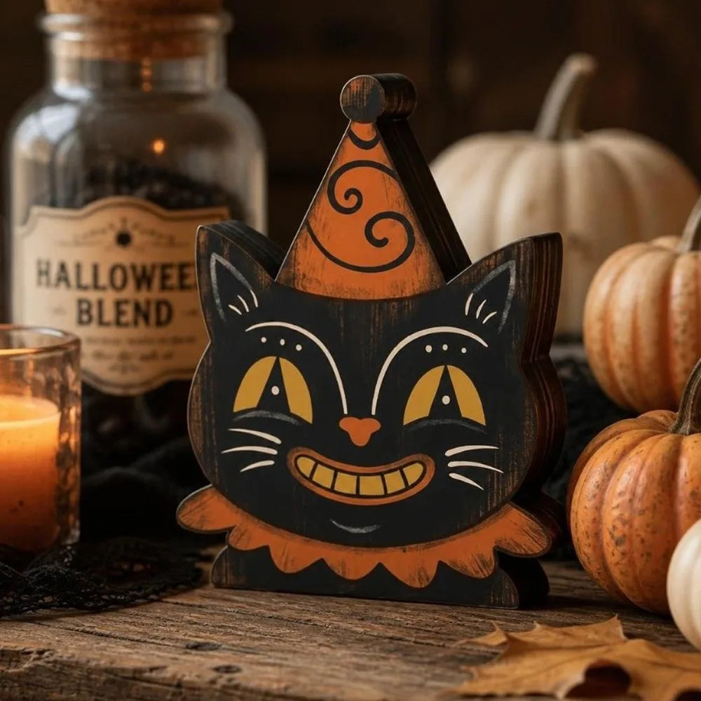Vintage Wooden Halloween Decor Set of 6 (4" / 10cm)
