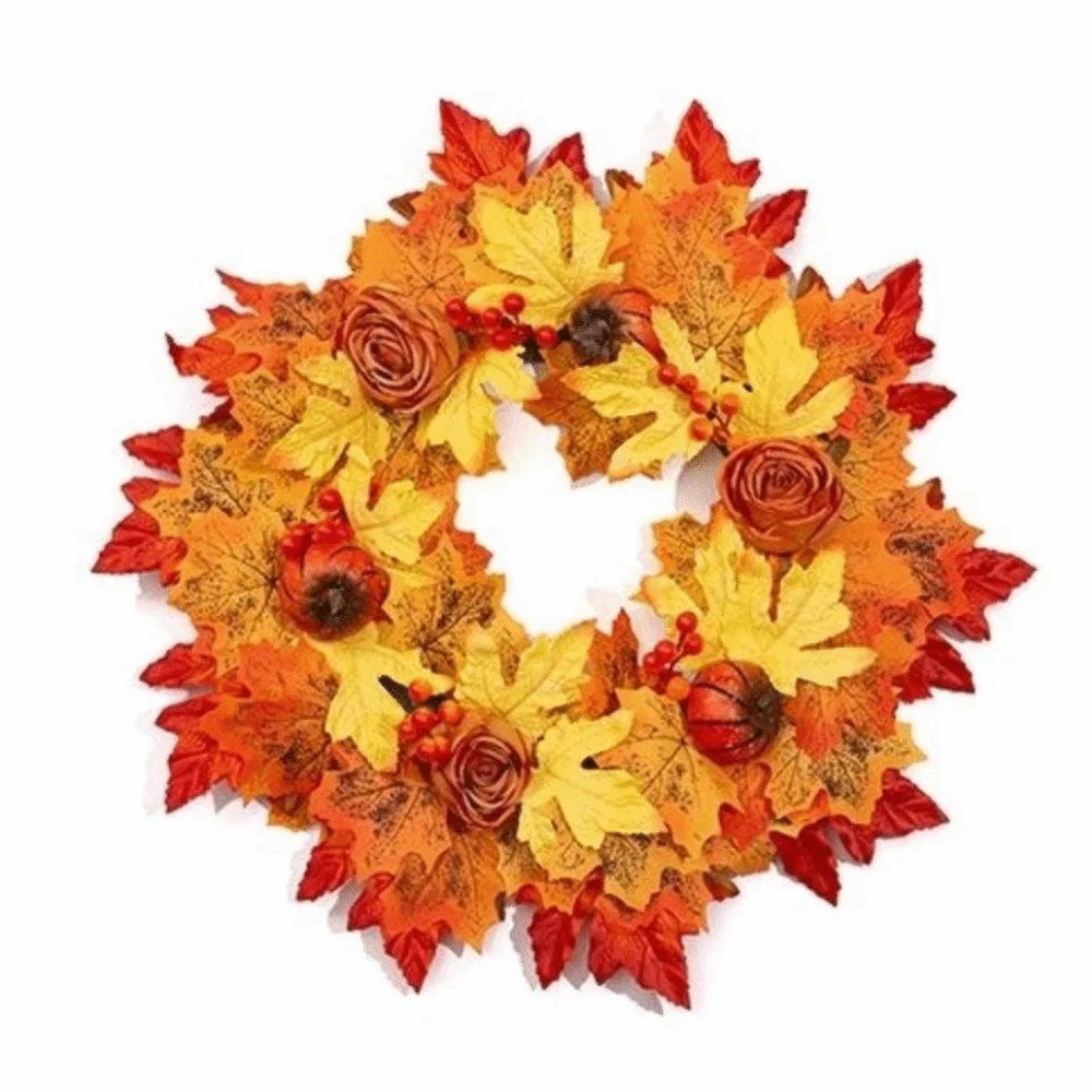 Rustic Fall Harvest Pumpkin & Maple Leaf Wreath