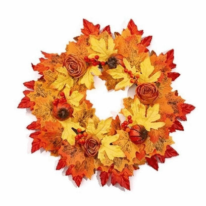 Rustic Fall Harvest Pumpkin & Maple Leaf Wreath