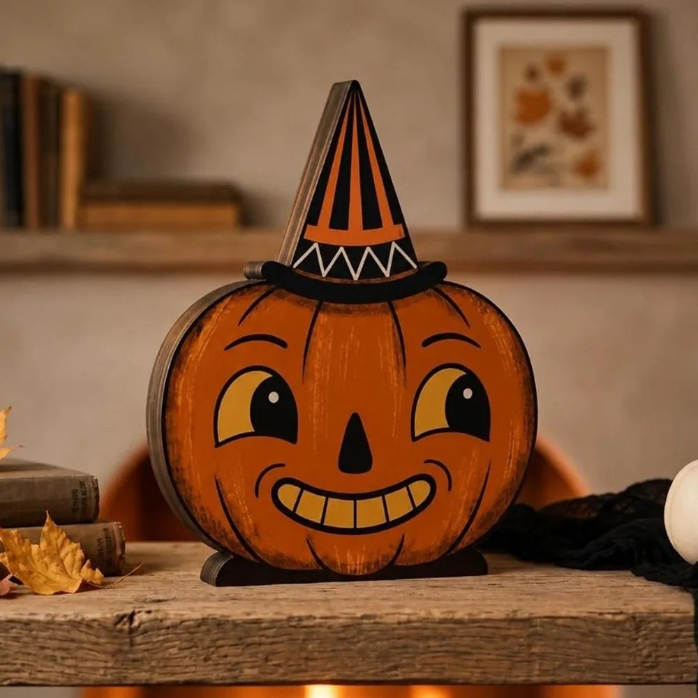 Vintage Wooden Halloween Decor Set of 6 (4" / 10cm)