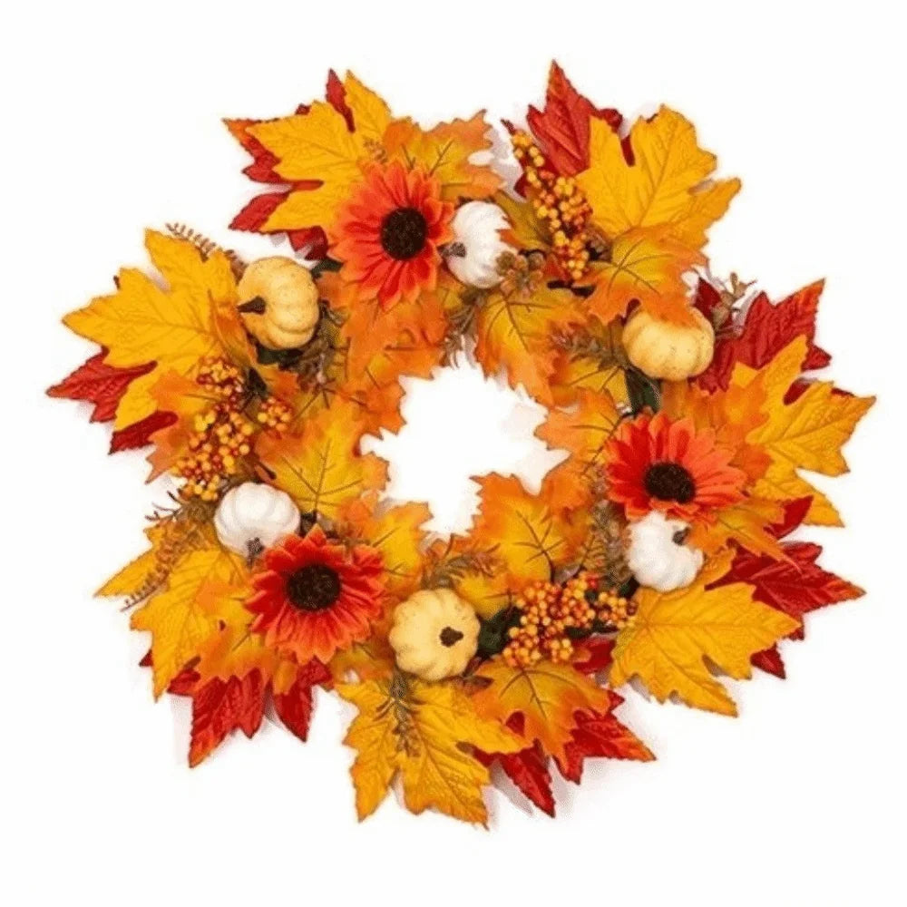 Rustic Fall Harvest Pumpkin & Maple Leaf Wreath
