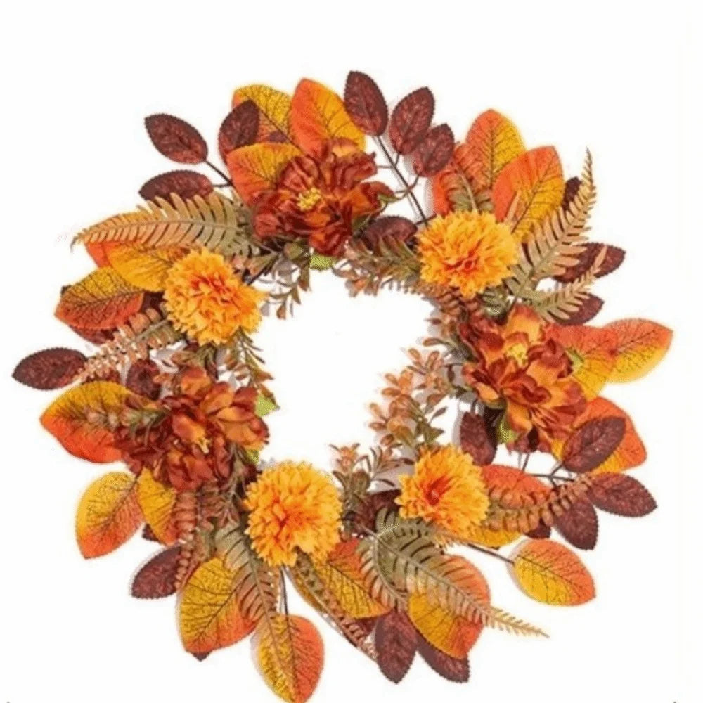 Rustic Fall Harvest Pumpkin & Maple Leaf Wreath