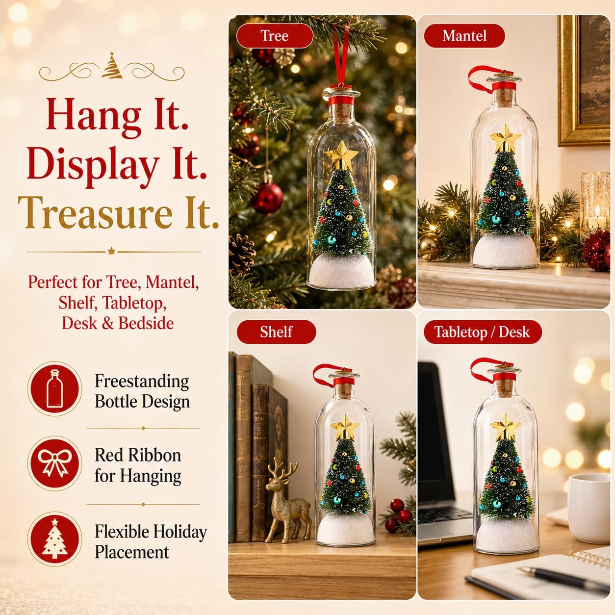 Recordable Christmas Tree Message Bottle - Personalized Voice & Note Holiday Keepsake Ornament