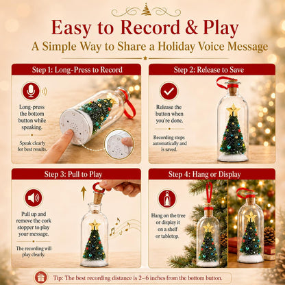 Recordable Christmas Tree Message Bottle - Personalized Voice & Note Holiday Keepsake Ornament