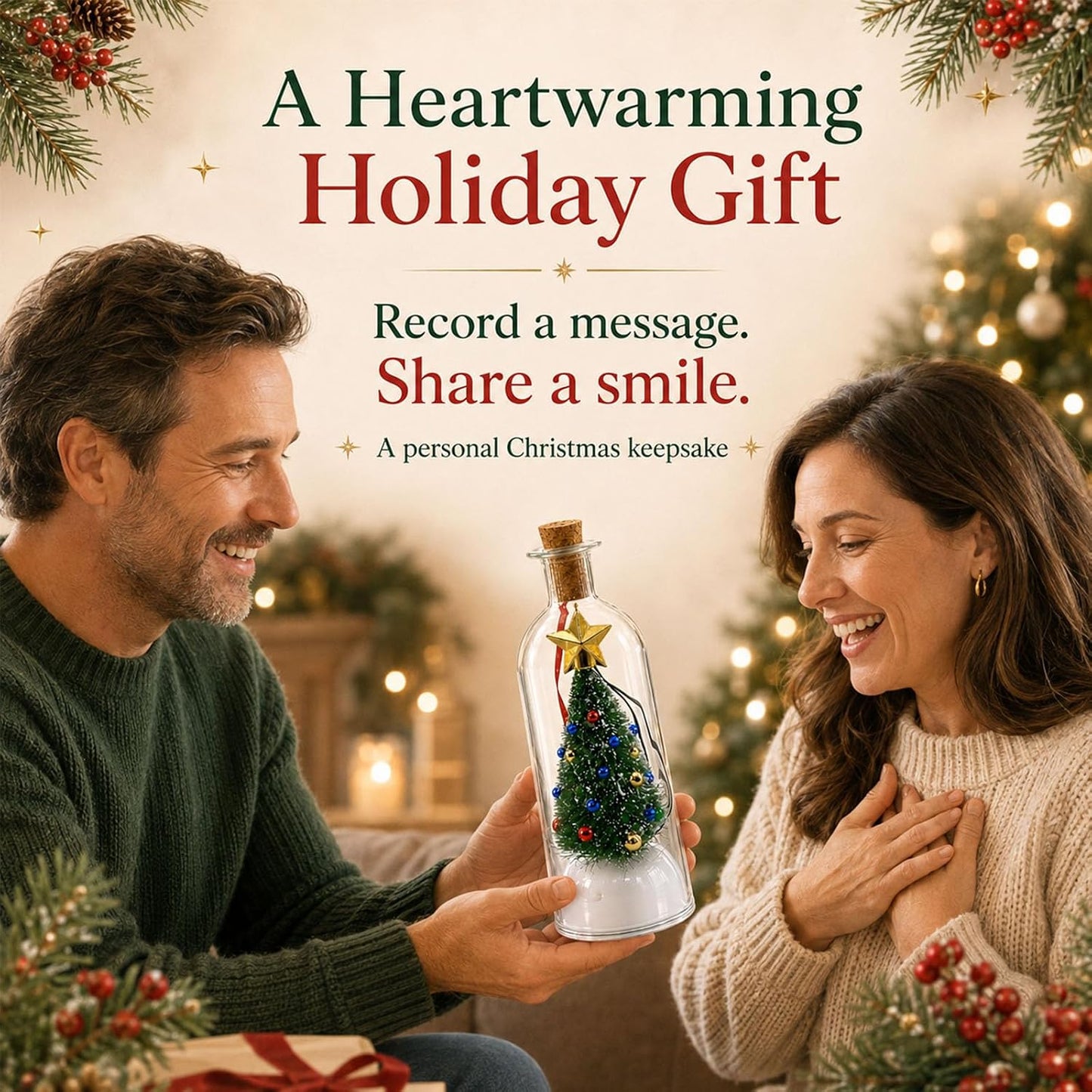 Recordable Christmas Tree Message Bottle - Personalized Voice & Note Holiday Keepsake Ornament