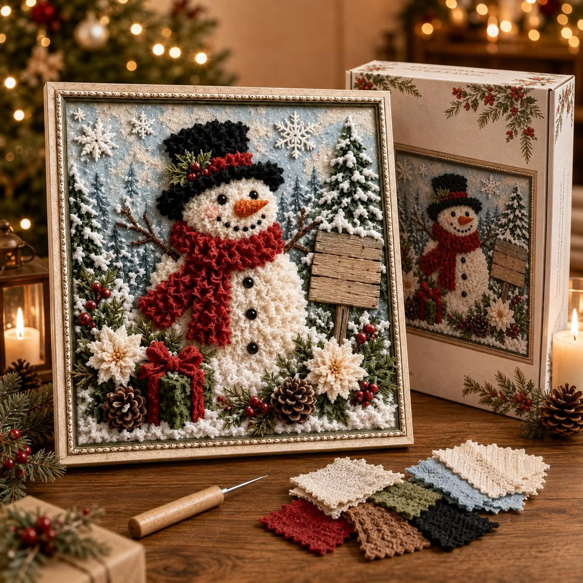 DIY Holiday Fabric Poke Craft Kit with Frame – Cozy Christmas Art