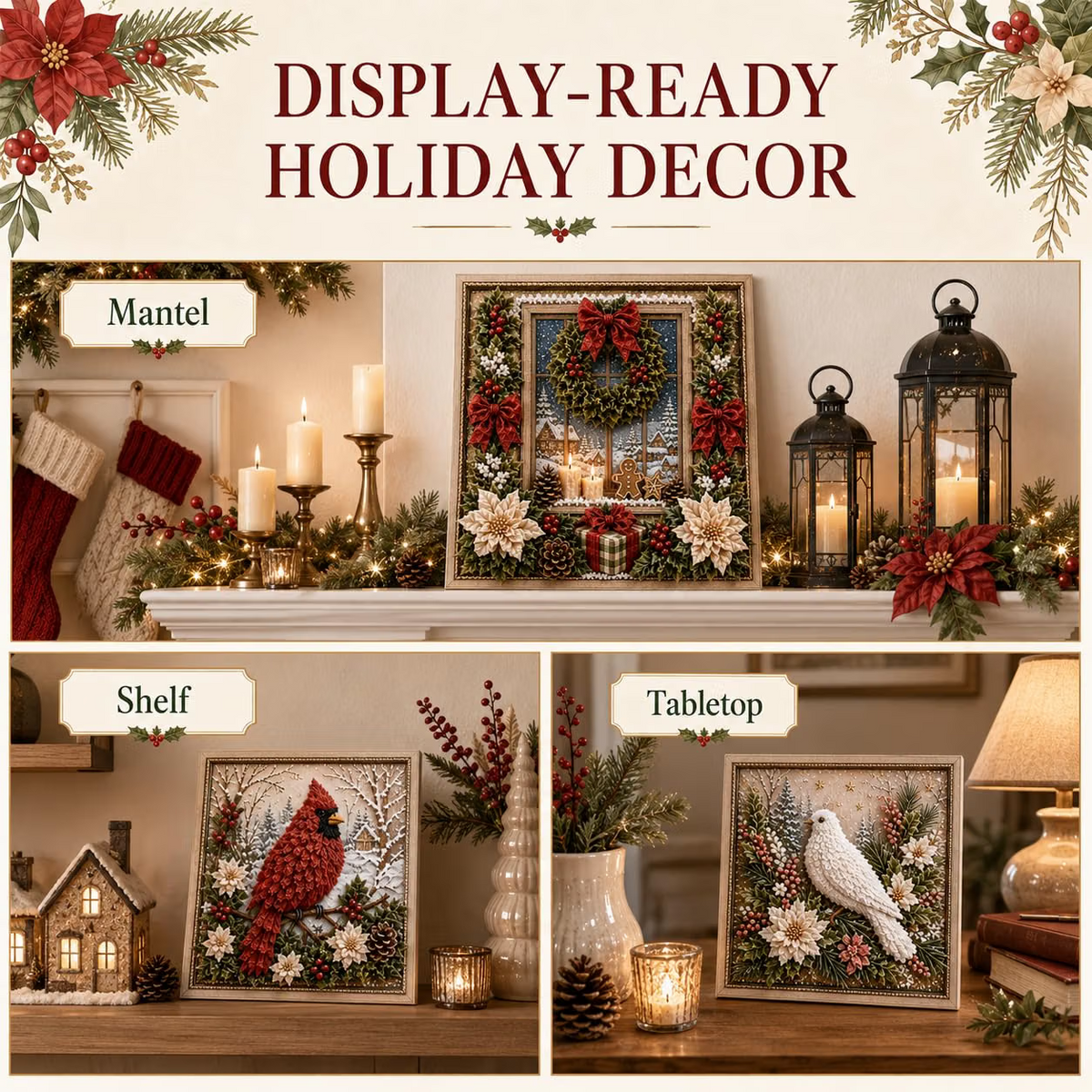 DIY Holiday Fabric Poke Craft Kit with Frame – Cozy Christmas Art