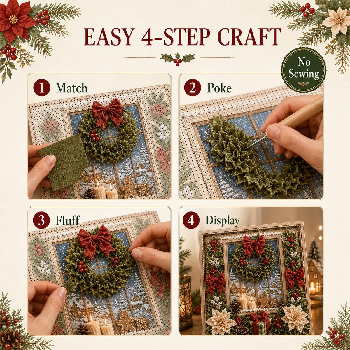 DIY Holiday Fabric Poke Craft Kit with Frame – Cozy Christmas Art