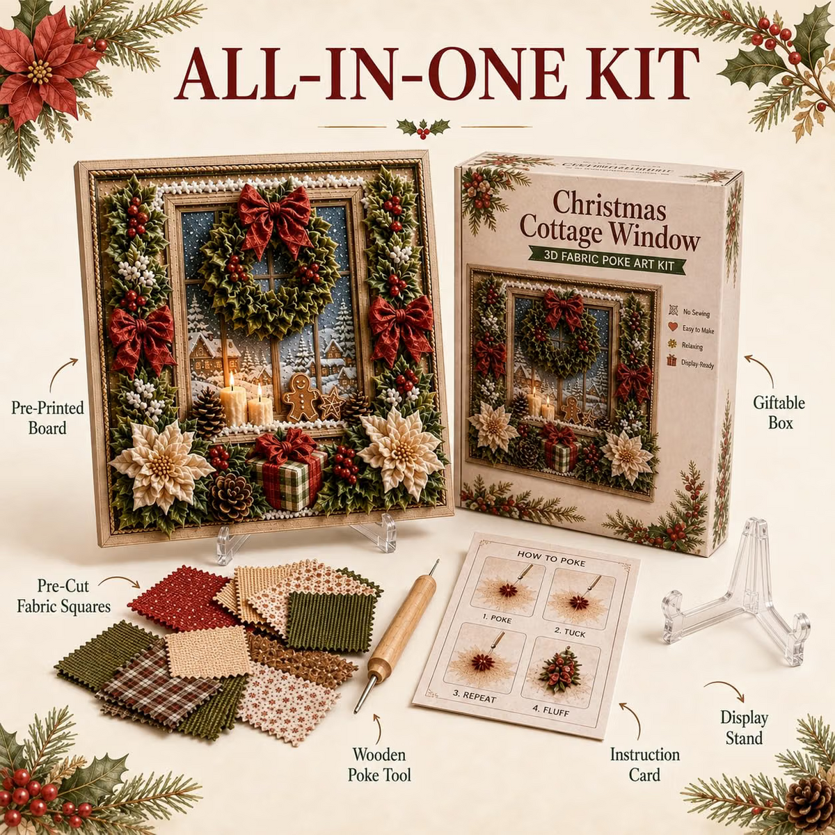 DIY Holiday Fabric Poke Craft Kit with Frame – Cozy Christmas Art